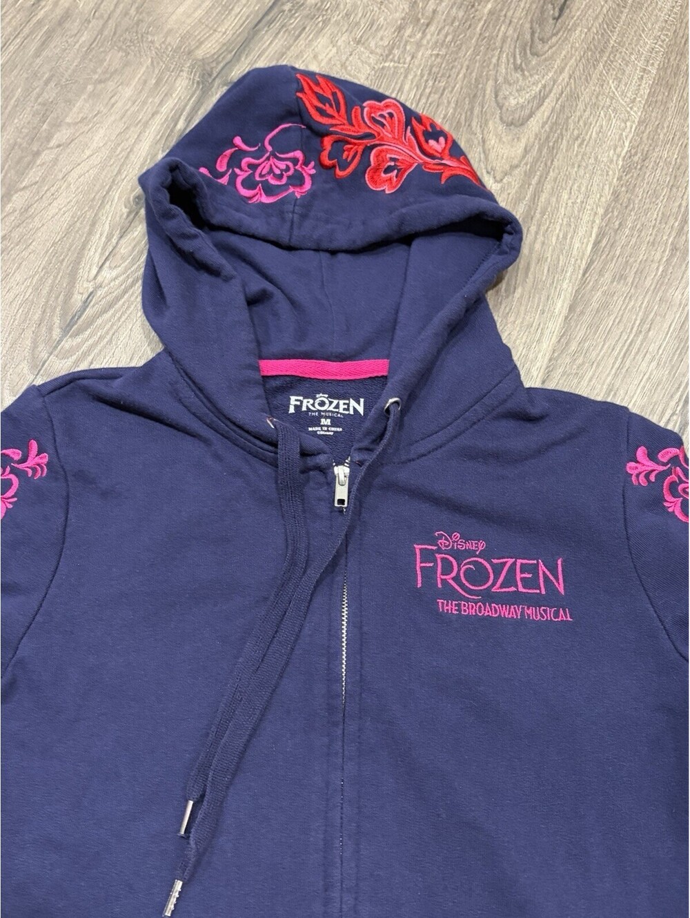 Disney Frozen The Broadway Musical Girls Hoodie Medium Navy Embroidered Full Zip